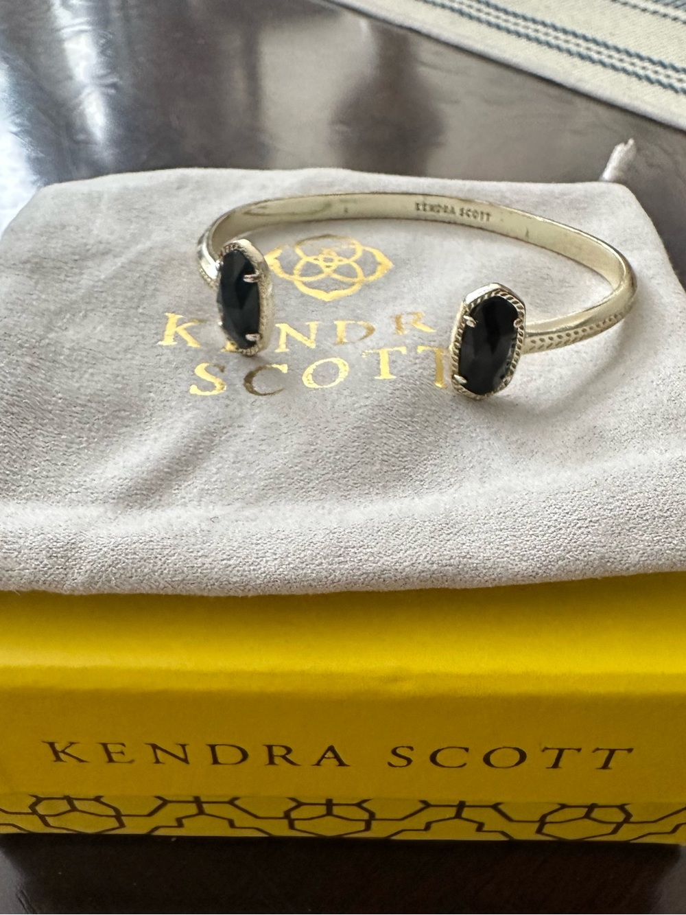 Kendra Scott Gold Open Cuff Bracelet with Black Stones